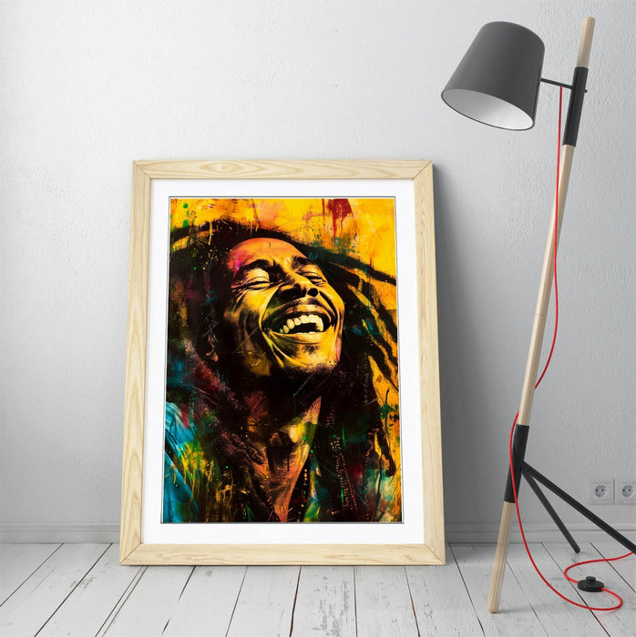 Bob Marley Wall Art – Framed Poster Print With Vibrant Orange Wood Grain Frame