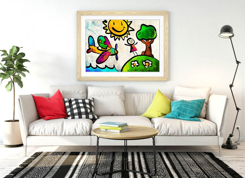 Kids Framed Art - Colorful Kids Posters With Woodgrain Frame Design, Ready To Hang