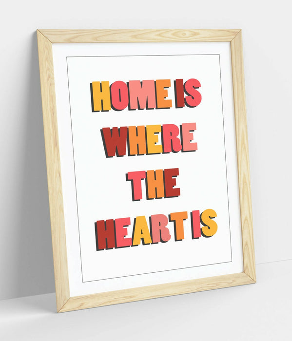 "HOME IS WHERE THE HEART IS" COSY QUOTE SLOGAN -FRAMED WALL ART PICTURE PRINT
