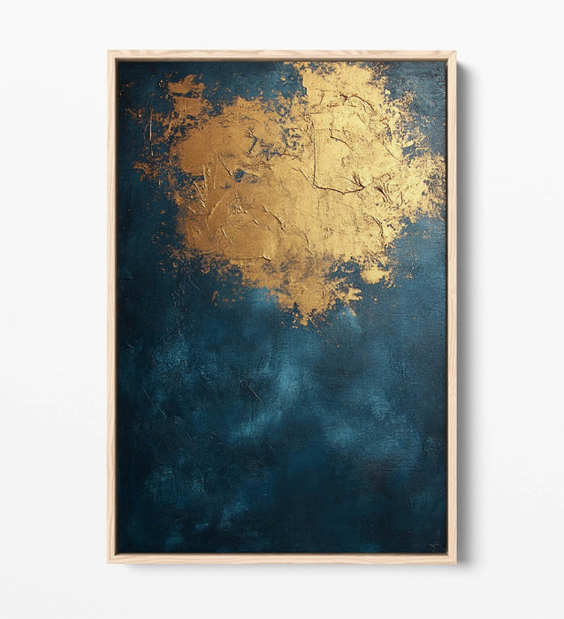 Float Effect Canvas Art – Blue Gold Artwork on Custom Deep Frame, Ready to Hang