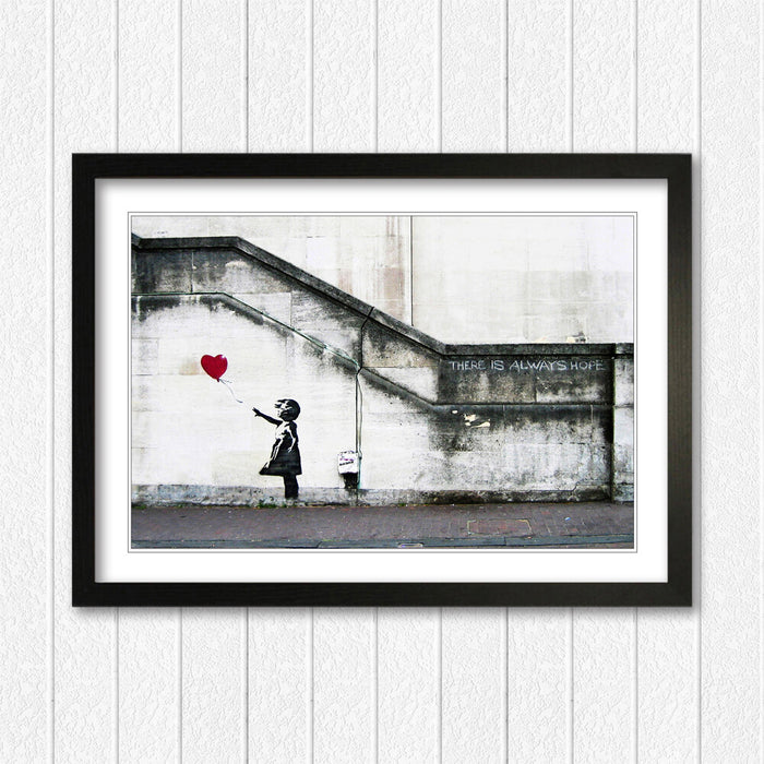 Banksy Balloon Girl Poster - Framed Art Print With Matte Finish & Woodgrain Frame