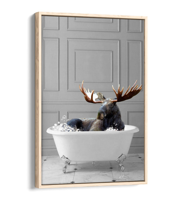 MOOSE IN BATHTUB -QUIRKY BATHROOM FLOAT EFFECT CANVAS WALL ART PIC PRINT