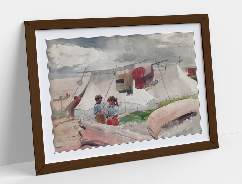 Framed Wall Art - Winslow Homer Indian Camp Painting | Handmade UK Wood Grain Frame