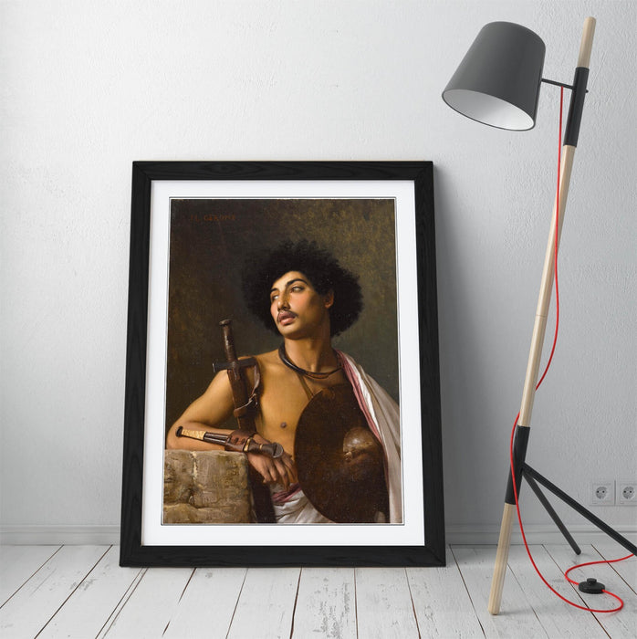 Framed Wall Art Poster - Jean-Leon Gerome Bischari Warrior Print with Woodgrain Frame