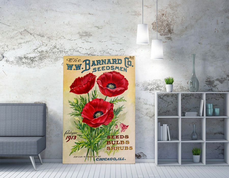 VINTAGE RETRO POPPY FLOWER POSTER -CANVAS WALL ART PICTURE PRINT