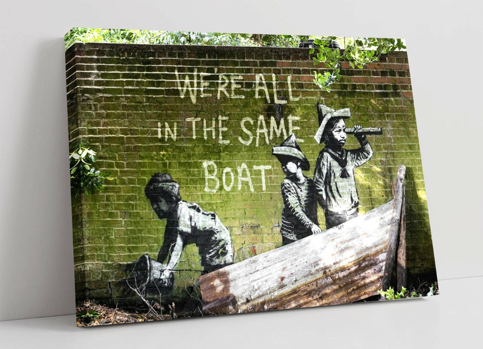 BANKSY, WE'RE ALL IN THE SAME BOAT -CANVAS WALL ART PRINT ARTWORK FRAMED
