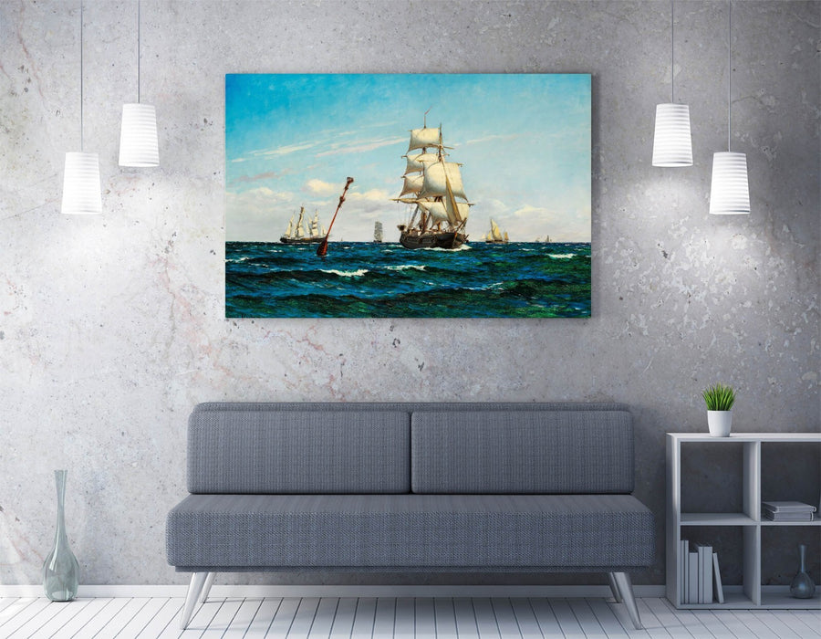 CARL LOCHER, SAILING SHIPS ON THE SEA -CANVAS WALL ART ARTWORK PRINT