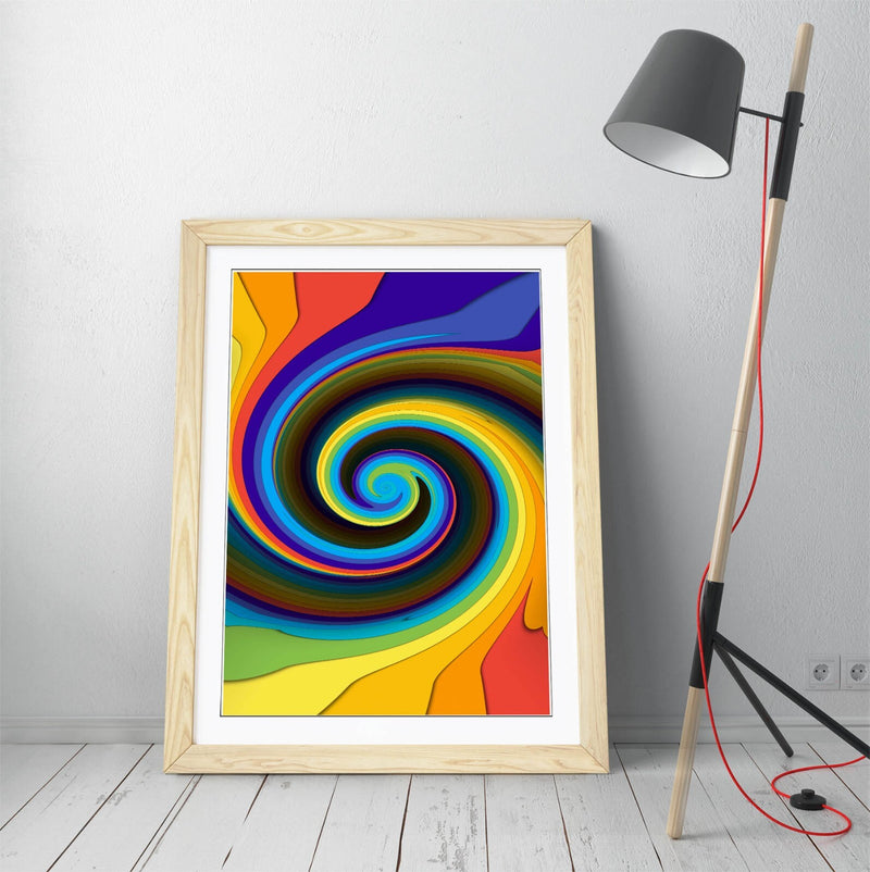 Colorful Swirl Wall Art - Framed Abstract Print With Faux Wood Frame