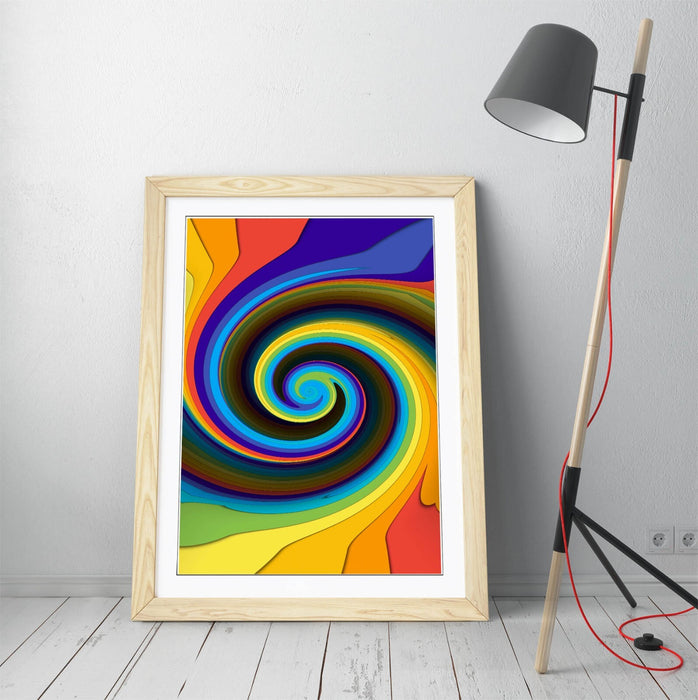 Colorful Swirl Wall Art - Framed Abstract Print With Faux Wood Frame