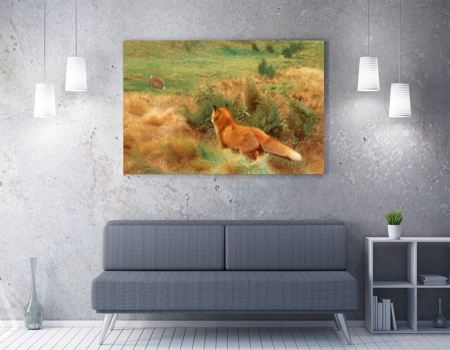 Canvas Wall Art - Bruno Liljefors Fox Stalking Hare Artwork Print, Ready to Hang