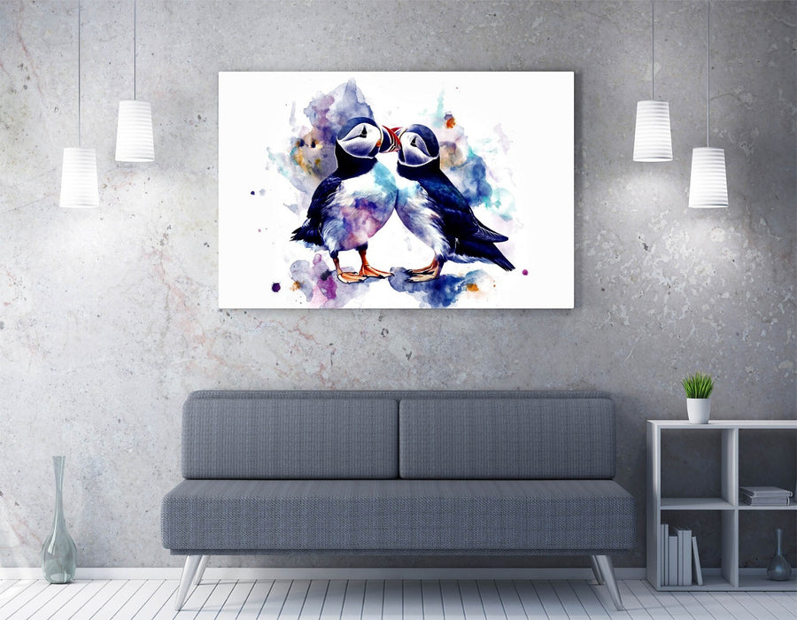 Puffins Canvas Art – Cute Couple Kissing Animal Canvas Print | Handmade Wall Decor
