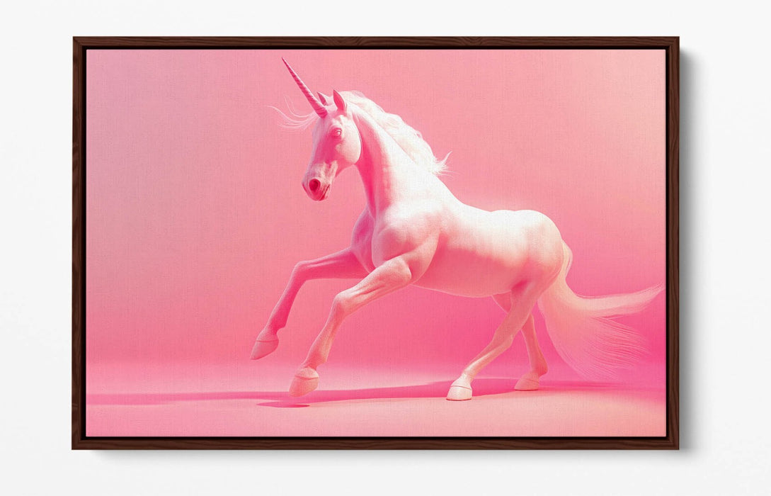 Unicorn Canvas Art – Pink White Float Effect Print for Kids Bedroom Decor