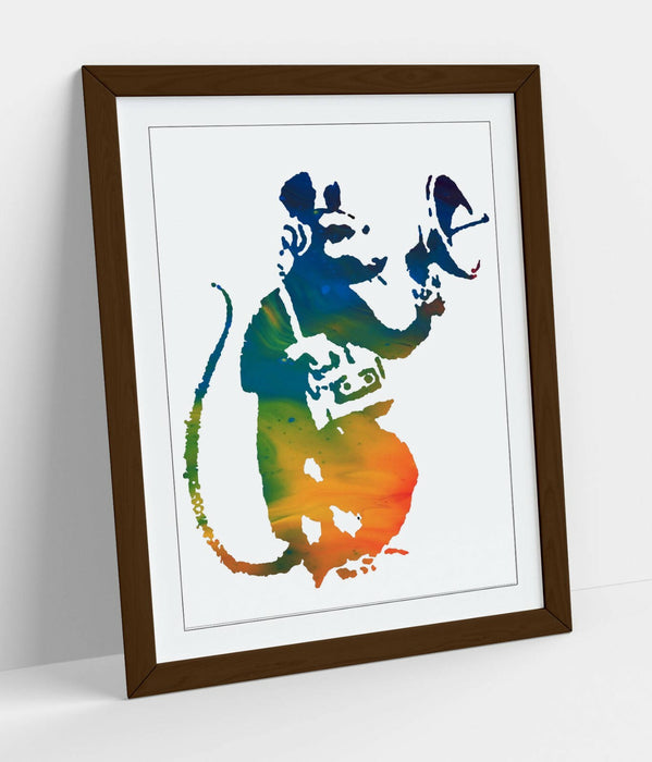 BANKSY, RADAR RAT RAINBOW ART -FRAMED WALL ART PICTURE PRINT