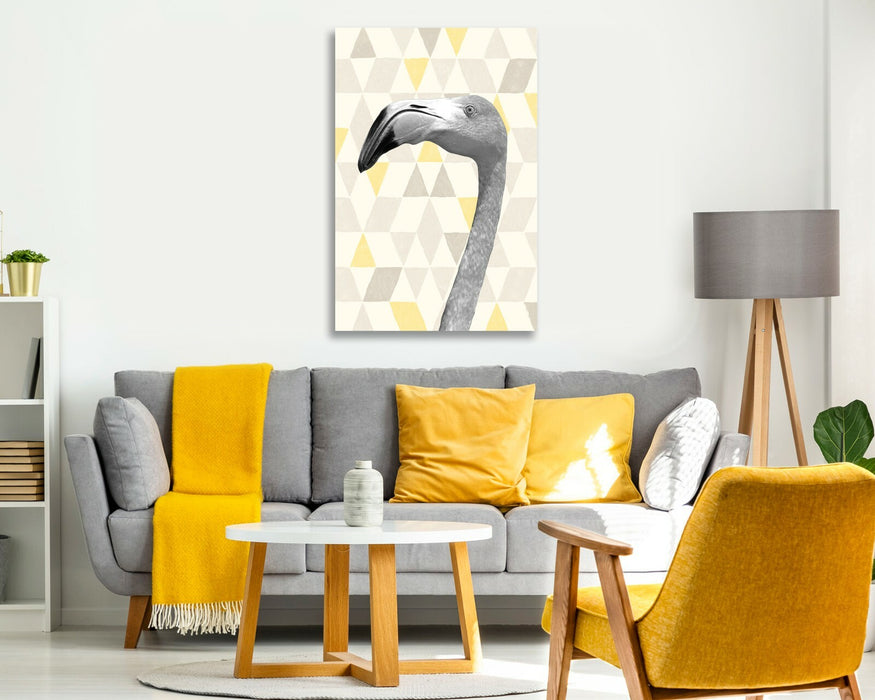 Flamingo Canvas Wall Art - Black And White Geo Spirit Animal Print On Premium Canvas