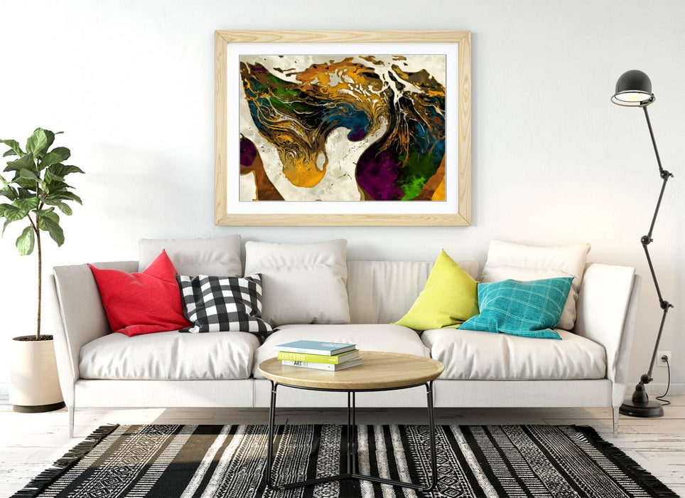 Abstract Swirl Art - Framed Wall Art With Wood Grain Frame | Bedroom Decor Prints