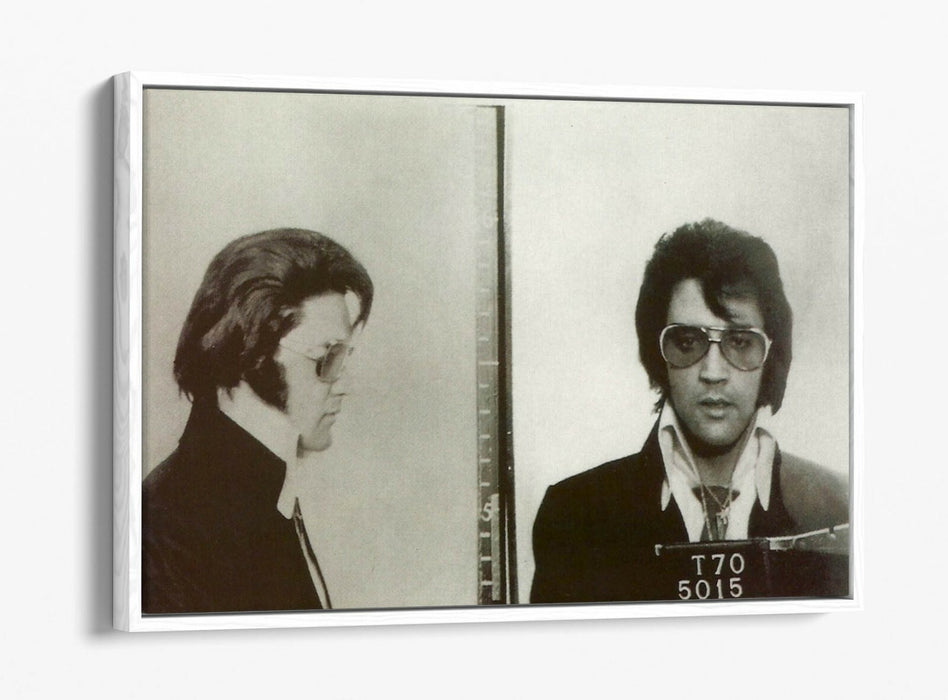 ELVIS MUGSHOT 2 -FLOAT EFFECT CANVAS WALL ART PIC PRINT- BLACK & WHITE