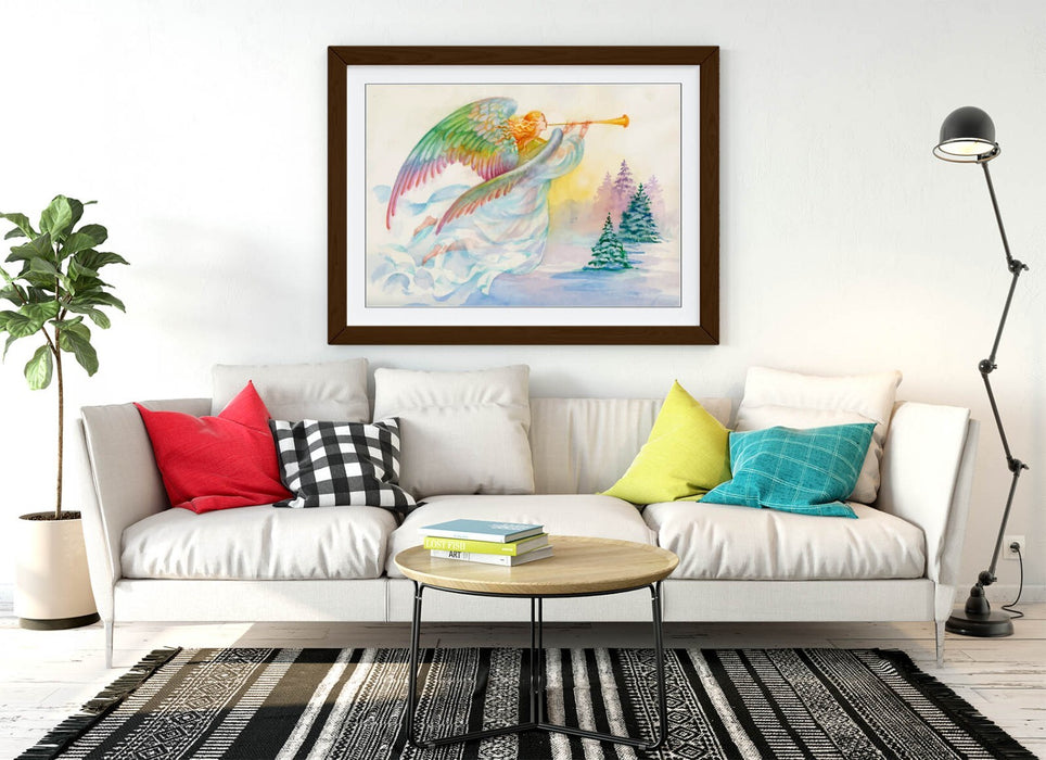 Angel Christmas Wall Art - Multi Colour Framed Poster Print | UK Handmade
