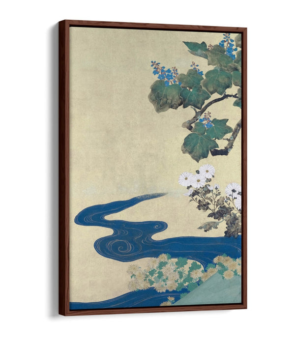 Canvas Wall Art Print - Sakai Hoitsu Paulownias & Chrysanthemums | Float Effect, Premium Floral Artwork