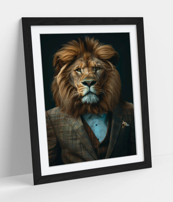 Lion Wall Art | Handmade Framed Poster, Animal Portrait Decor with Matte Finish Print