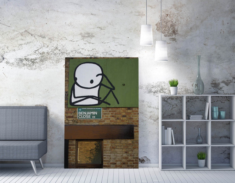 Graffiti Canvas Wall Art – Stick Man Sitting Figure Artwork on Archival Grade Canvas