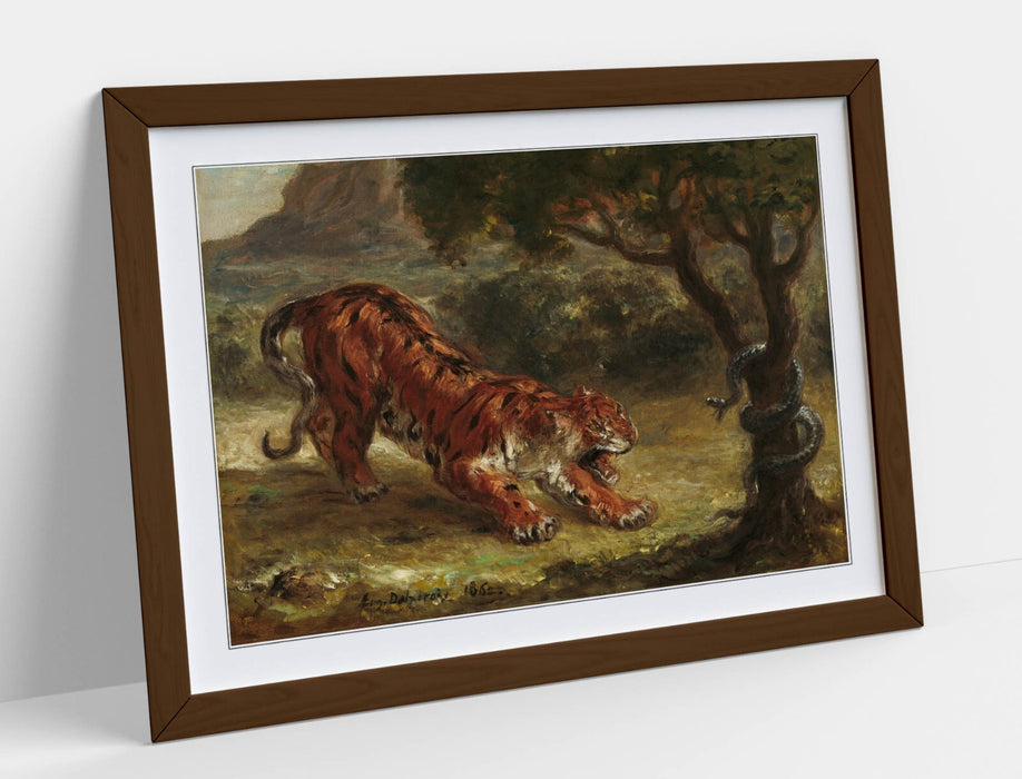 Framed Wall Art - Eugene Delacroix Tiger And Snake Print On Matte Paper