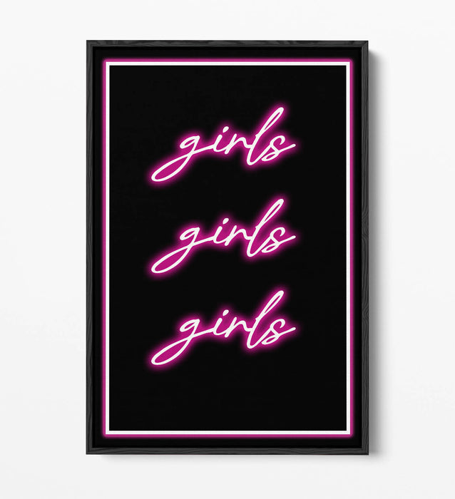 Pink Neon Canvas Art - Girls Bedroom Decor | Float Effect Canvas Wall Print