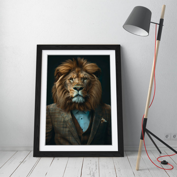 Lion Wall Art | Handmade Framed Poster, Animal Portrait Decor with Matte Finish Print
