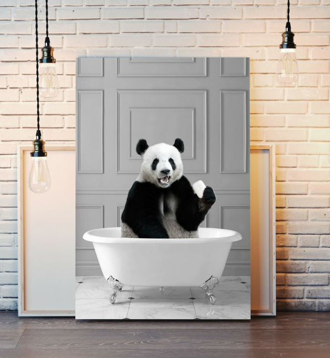 ANIMALS IN BATH HIGHLAND COW ELEPHANT PANDA CANVAS WALL ART PRINT ARTWORK FRAMED