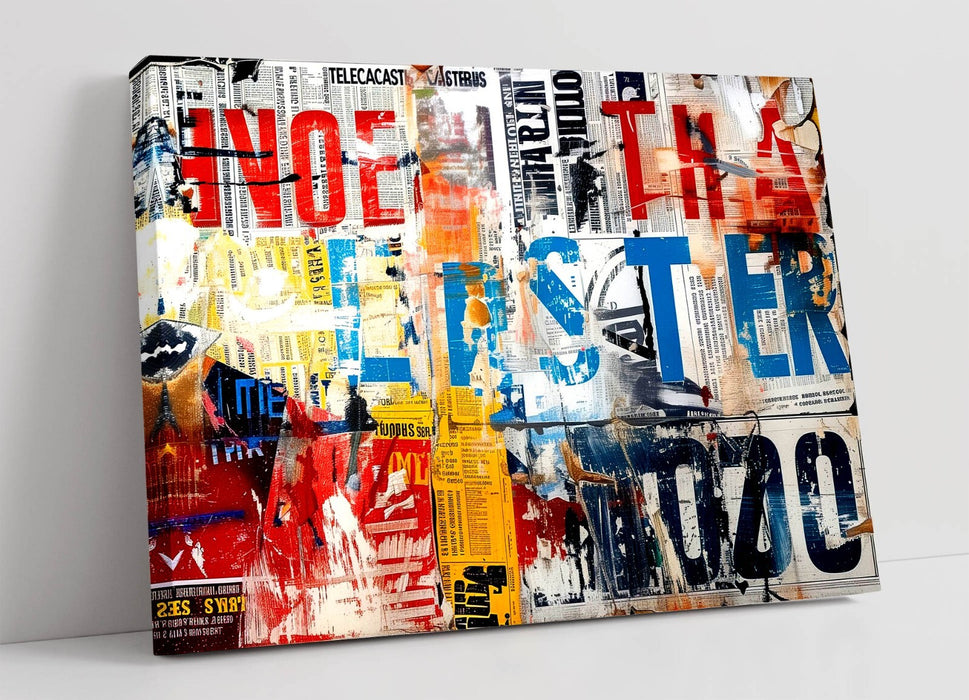 Abstract Newspaper Collage Canvas Wall Art - Graffiti Style Decor, Ready To Hang