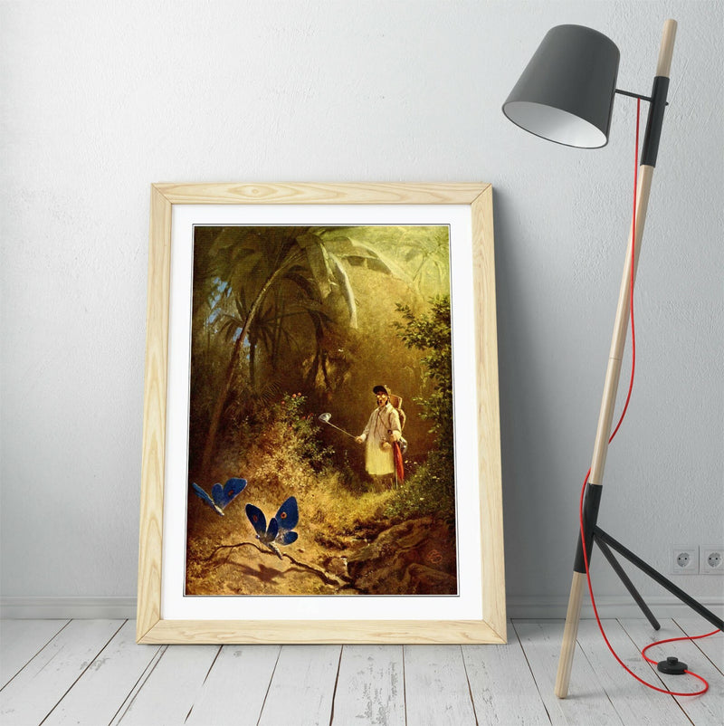 Framed Art Poster – Butterfly Hunter by Carl Spitzweg | Handmade UK Poster Print with Frame - 3 Colours