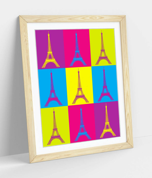 EIFFEL TOWER PARIS COLOURFUL POP ART -FRAMED WALL ART PICTURE PRINT