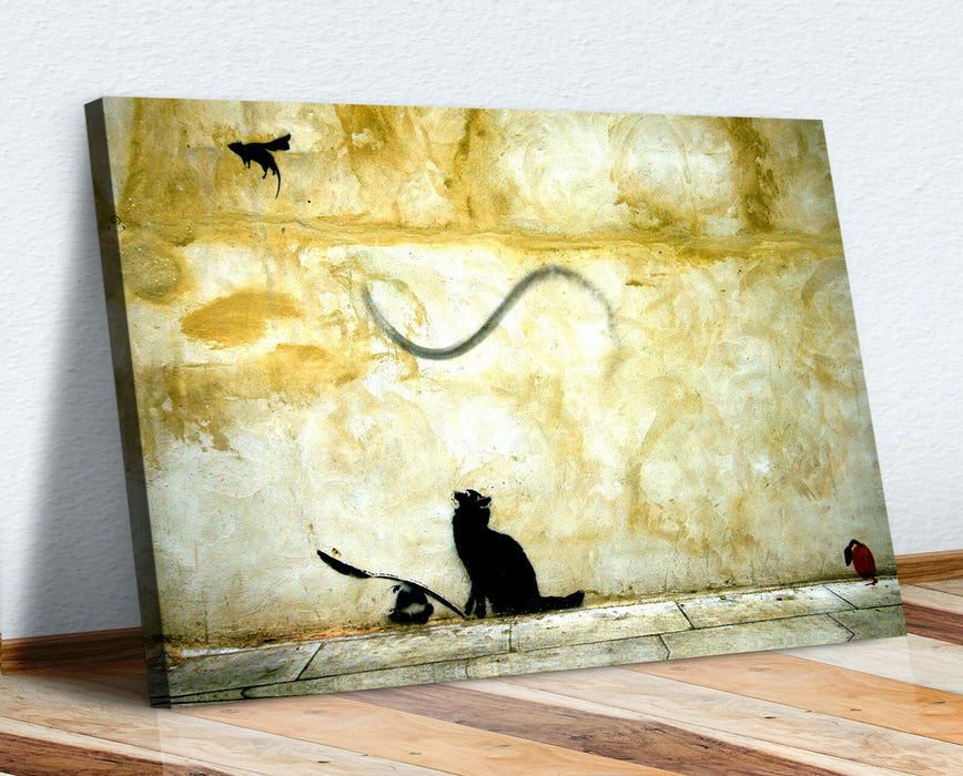 BANKSY CANVAS WALL ART PRINT ARTWORK GRAFFITI CAT AND MOUSE GAME DEEP FRAMED
