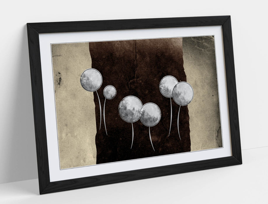 Abstract Dandelion Art - Handmade UK Floral Poster | Woodgrain Frame Finish