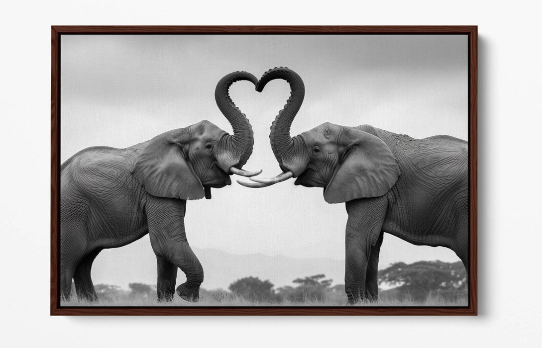 Black And White Canvas Art – Elephant Wall Decor With Heart Home Decoration
