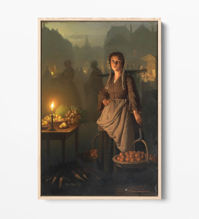 PETRUS VAN SCHENDEL, MARKET BY CANDLIGHT -FLOAT EFFECT CANVAS WALL ART PIC PRINT