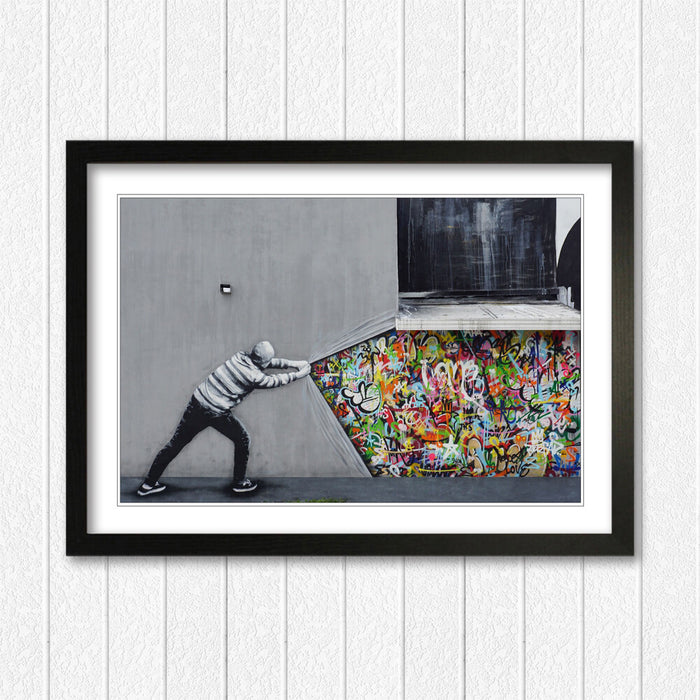 BEHIND THE CURTAIN WHATSON FRAMED STREET ART POSTER PICTURE PRINT 4 SIZE