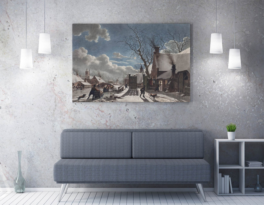 Canvas Wall Art – Winter Night Dutch Town Handmade Print | Premium Varnish Finish