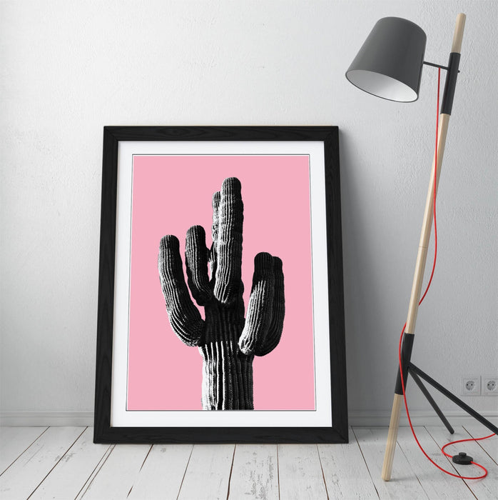 TRENDY B&W CACTUS POP ART PINK -ART FRAMED POSTER PICTURE PRINT ARTWORK