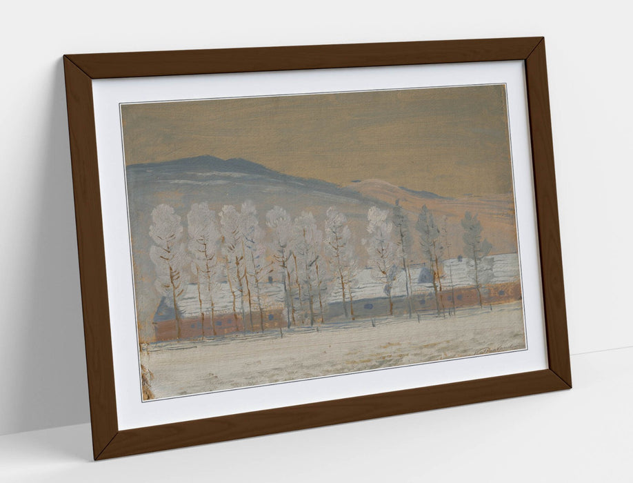 Framed Wall Art - Winter Landscape Poster Print With Woodgrain Finish Frame