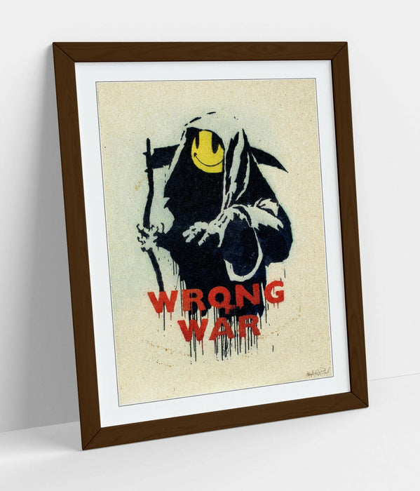BANKSY, WRONG WAR SMILEY GRIM REAPER -FRAMED WALL ART PICTURE PRINT