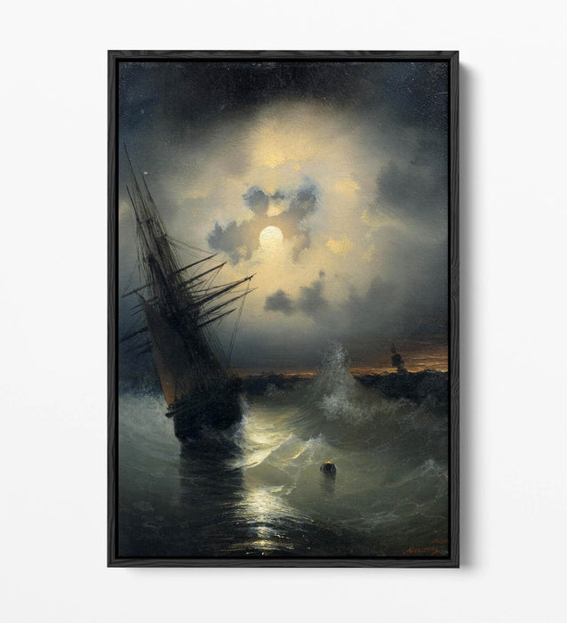 Canvas Wall Art Print – Sailing Ship Moonlight Float Effect on MDF Frame