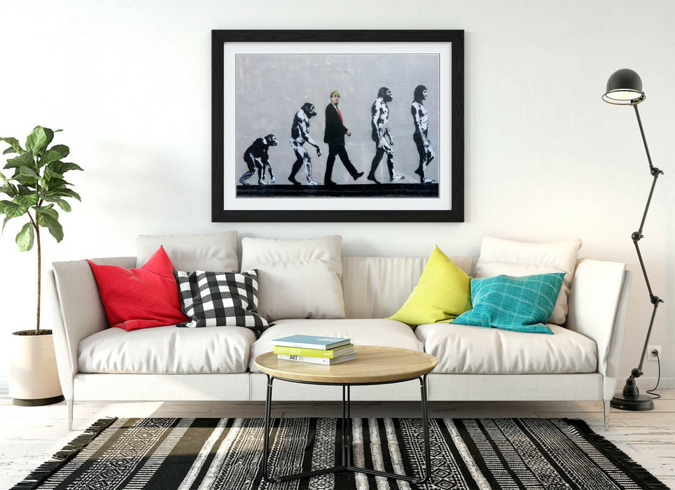 BANKSY TRUMP EVOLUTION -FRAMED POSTER WALL ART PRINT ARTWORK- BLACK & WHITE