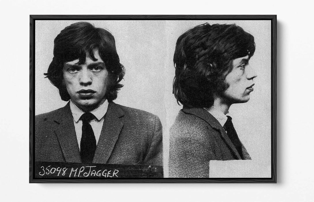MICK JAGGER MUGSHOT 2 -FLOAT EFFECT CANVAS WALL ART PIC PRINT- BLACK & WHITE