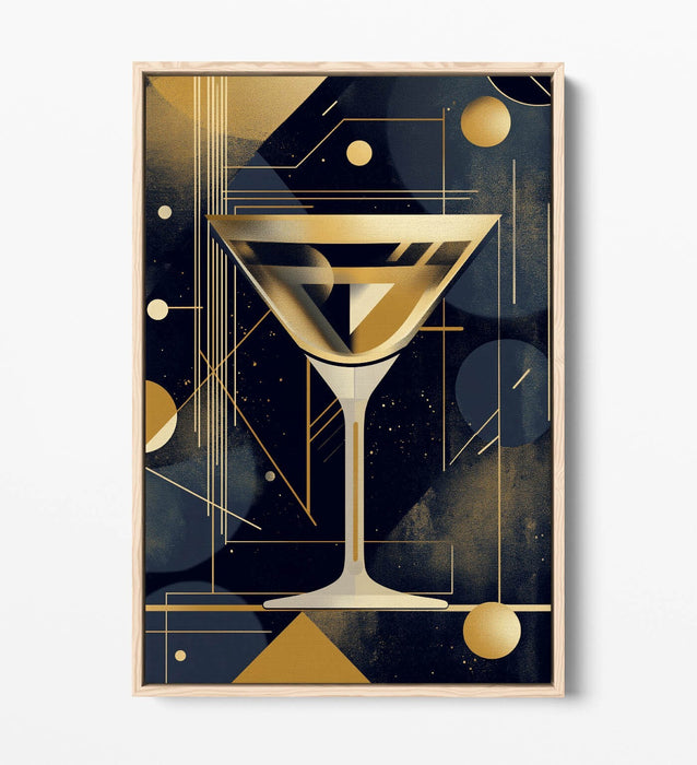 Gold Martini Glass Art – Art Deco Canvas Wall Decor | Float Effect, UK Made