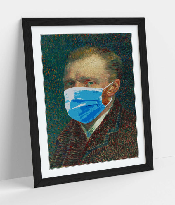 Banksy Framed Poster – Van Gogh Portrait Art Print With Faux Wood Frame