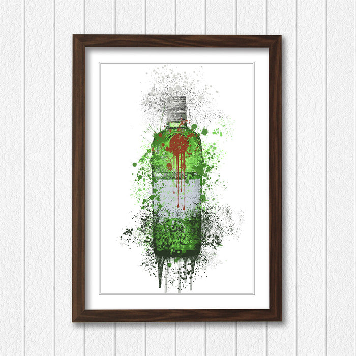Gin Bottle Wall Art – Handmade Framed Art Print With Woodgrain Frame & Matte Finish