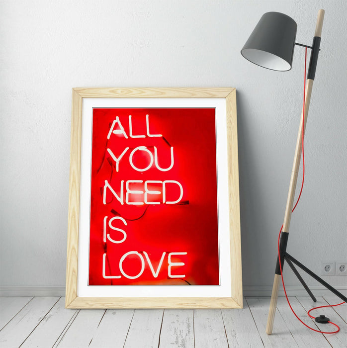 Framed Poster Print - Love Quote Poster Neon Sign Artwork | Handmade UK Frames