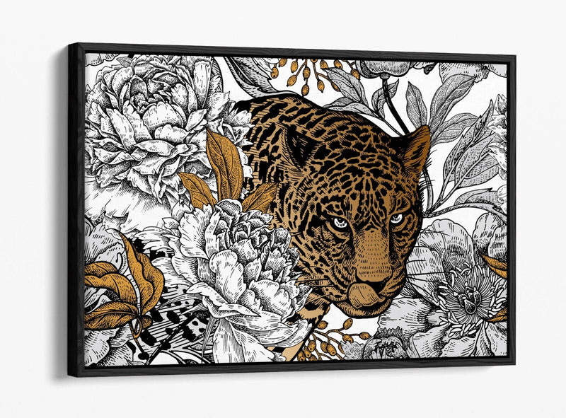 Float Effect Canvas Art – Leopard Among Peonies | Handmade UK Canvas Print