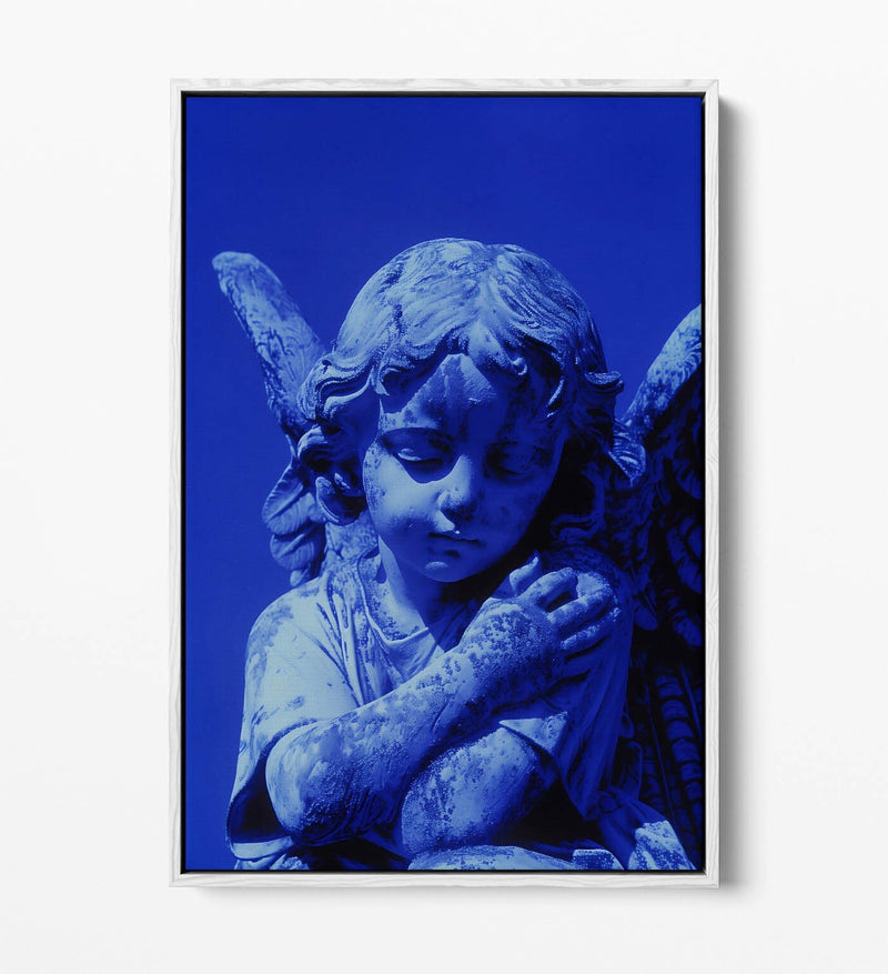 Angel Canvas Art - Purple Blue Statue | Float Effect Canvas Wall Decor Print