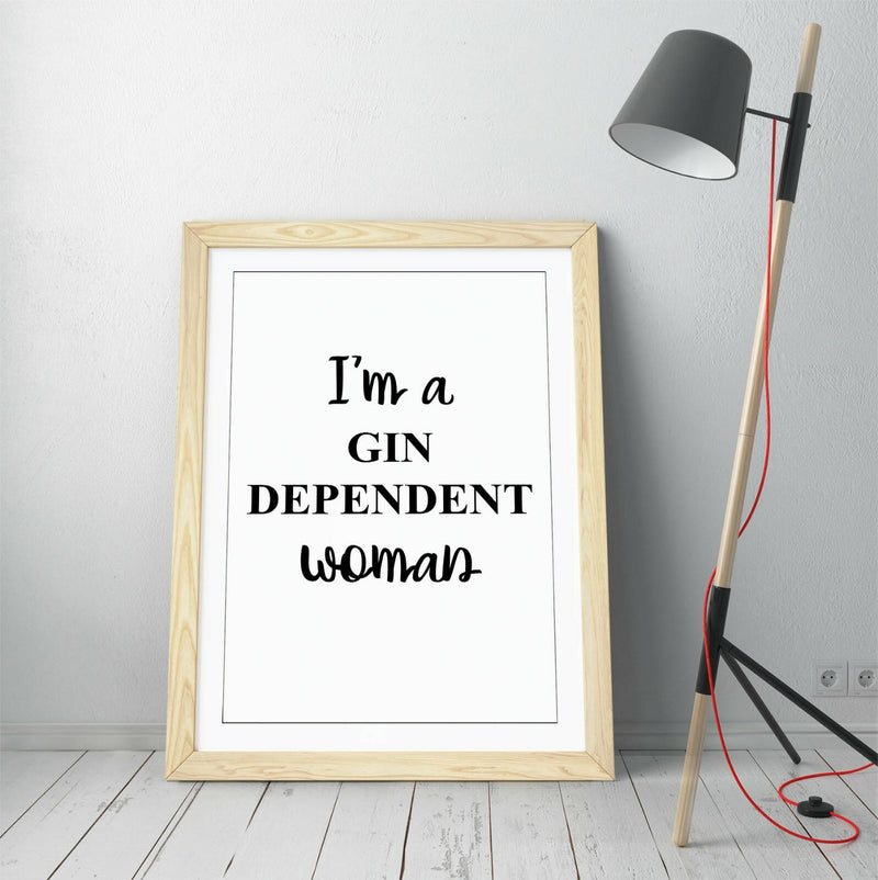 Funny Kitchen Wall Art - Framed Gin Themed Poster With Rustic Wood Frame